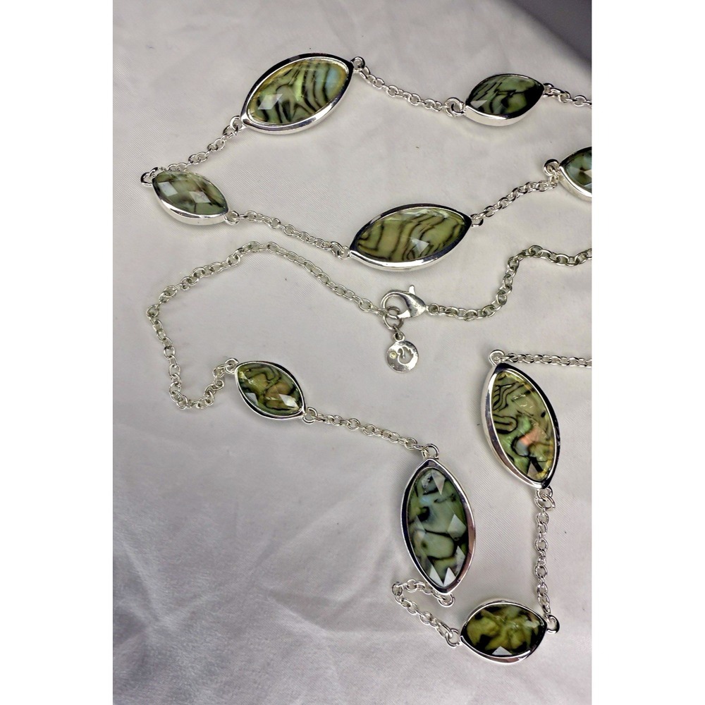 Swarovski 32" Abalone Shell Crystal Station Necklace Signed Swan Logo Flush Set